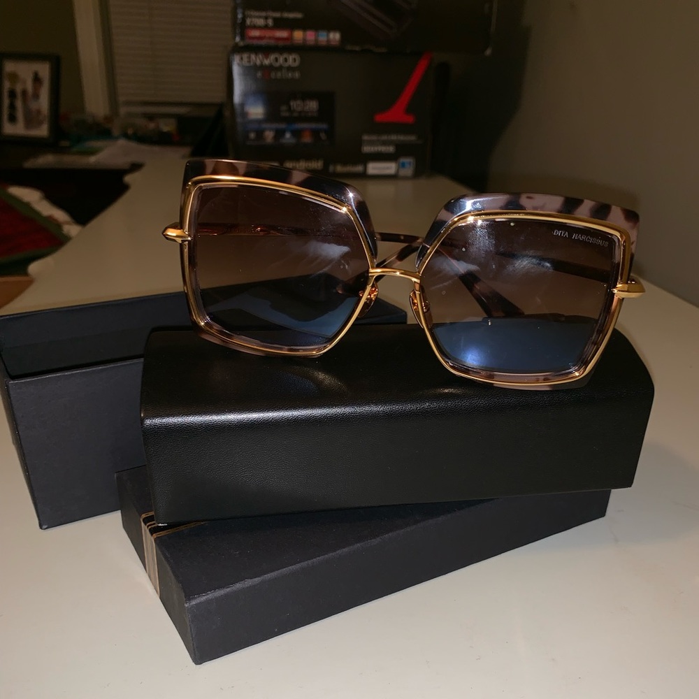 DITA Pink Tortoise Gold Trim Hexagonal Sunglasses - Picture 3 of 4